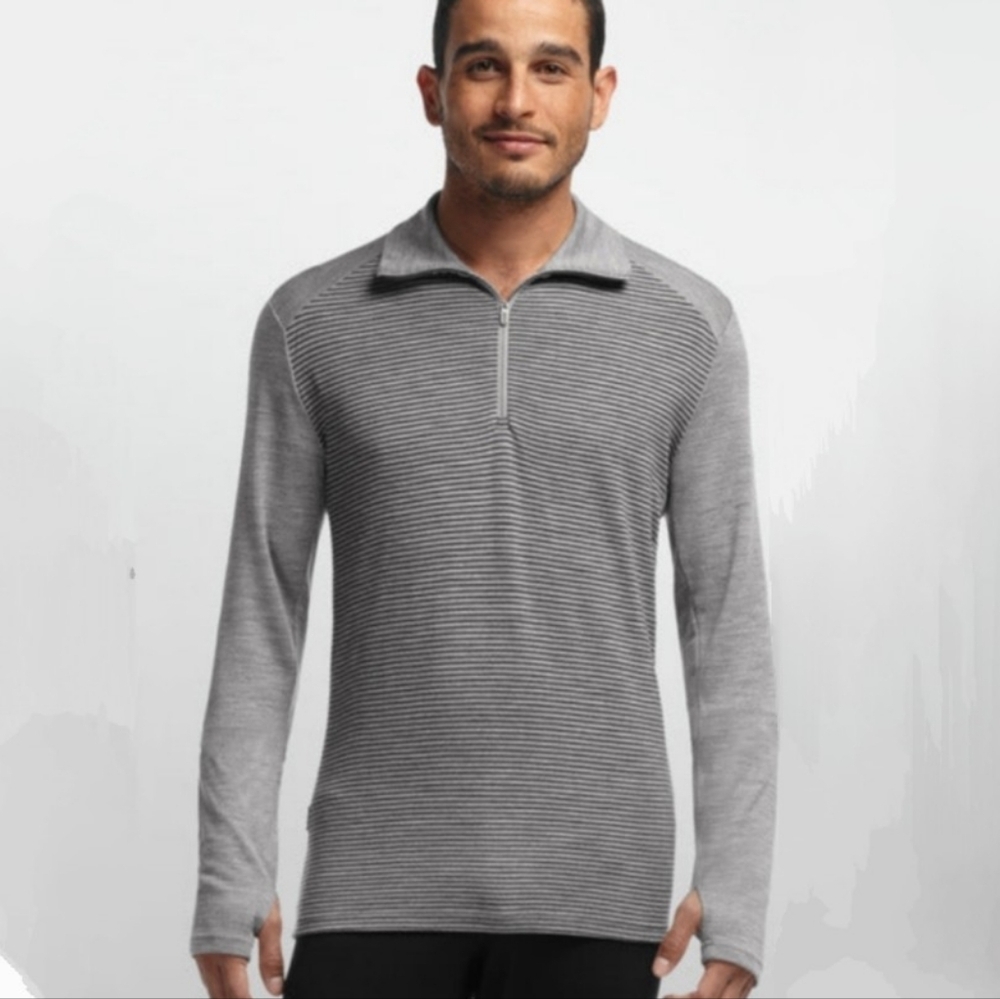 ICEBREAKER merino quarter zip TECH LS STRIPE GREY shirt pull small